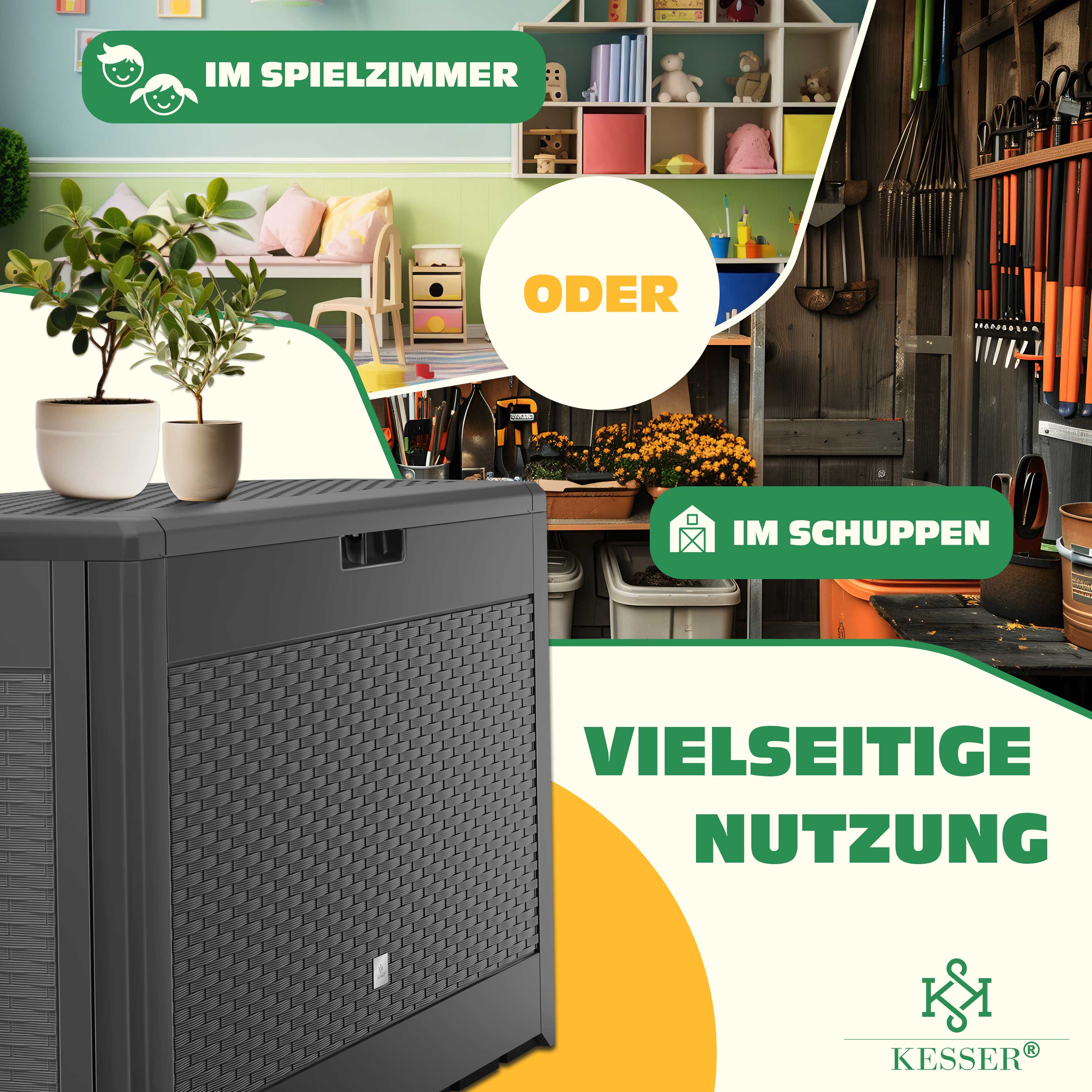 KESSER® Auflagenbox Kissenbox 310 Liter mit Rollen klappbarer Deckel Haltegriffe Rattanoptik Gartenbox wetterfeste Gartenkiste Aufbewahrungsbox