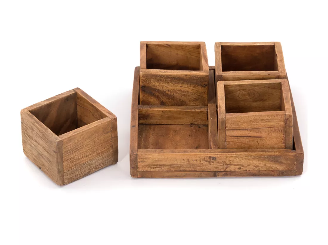 ENSEMBLE DE CAISSES Cubo 5 pièces. Bois massif 01 natur-vintage