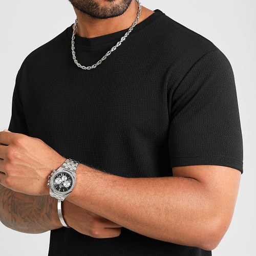 Lot De 2 Tee Shirt Texturé Waffle 0427 Noir Vert Bouteille