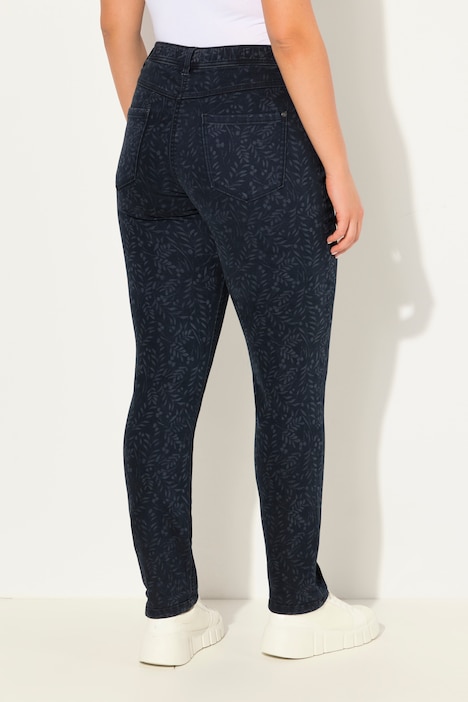 Boyfriend-Jeans, weites Bein, Laserprint-Muster