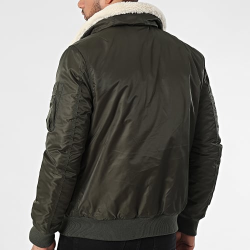 Veste Bomber Col Mouton Vert Kaki
