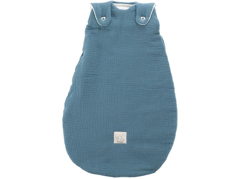 Träumeland Baby-Ganzjahresschlafsack jeansblau 50/56 Hochwertiger Babyschlafsack aus Baumwollmusselin