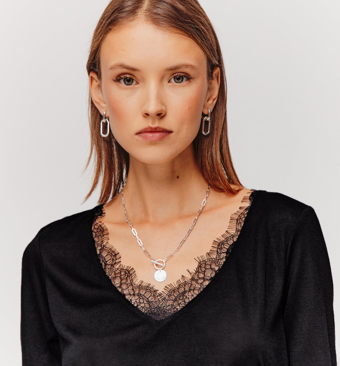 T-shirt détail dentelle Femme - Noir