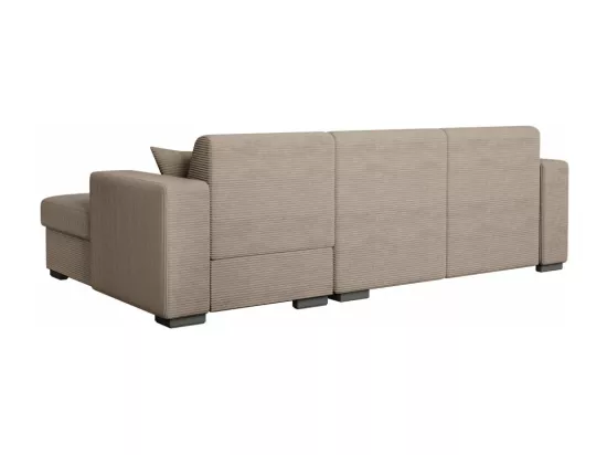 Canapé d'angle droit 4 places Fuji XL convertible avec coffre en velours côtelé - Taupe - L262 x P157 x H83cm - Loungitude