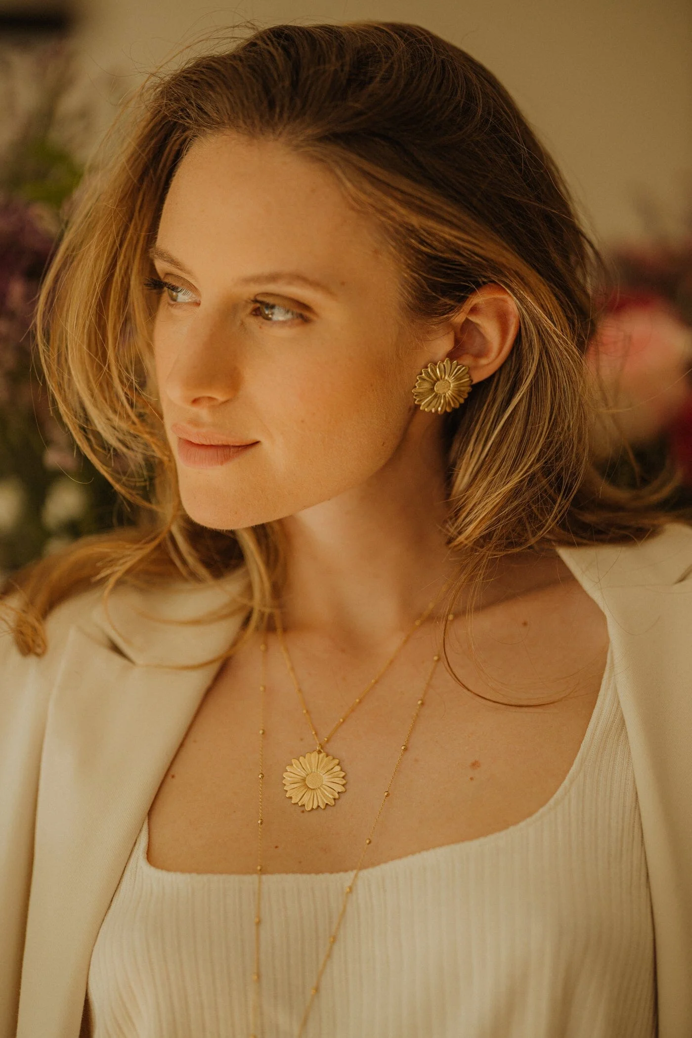 MAÏA - Collier fleur doré à l'or fin | Doré