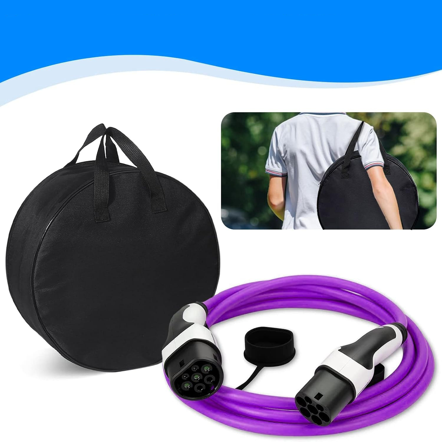 (Ø42cm) Elektro Auto Ladekabel Aufbewahrungs Tasche Organizer Bag mit Tragegriffen - Schwarz
