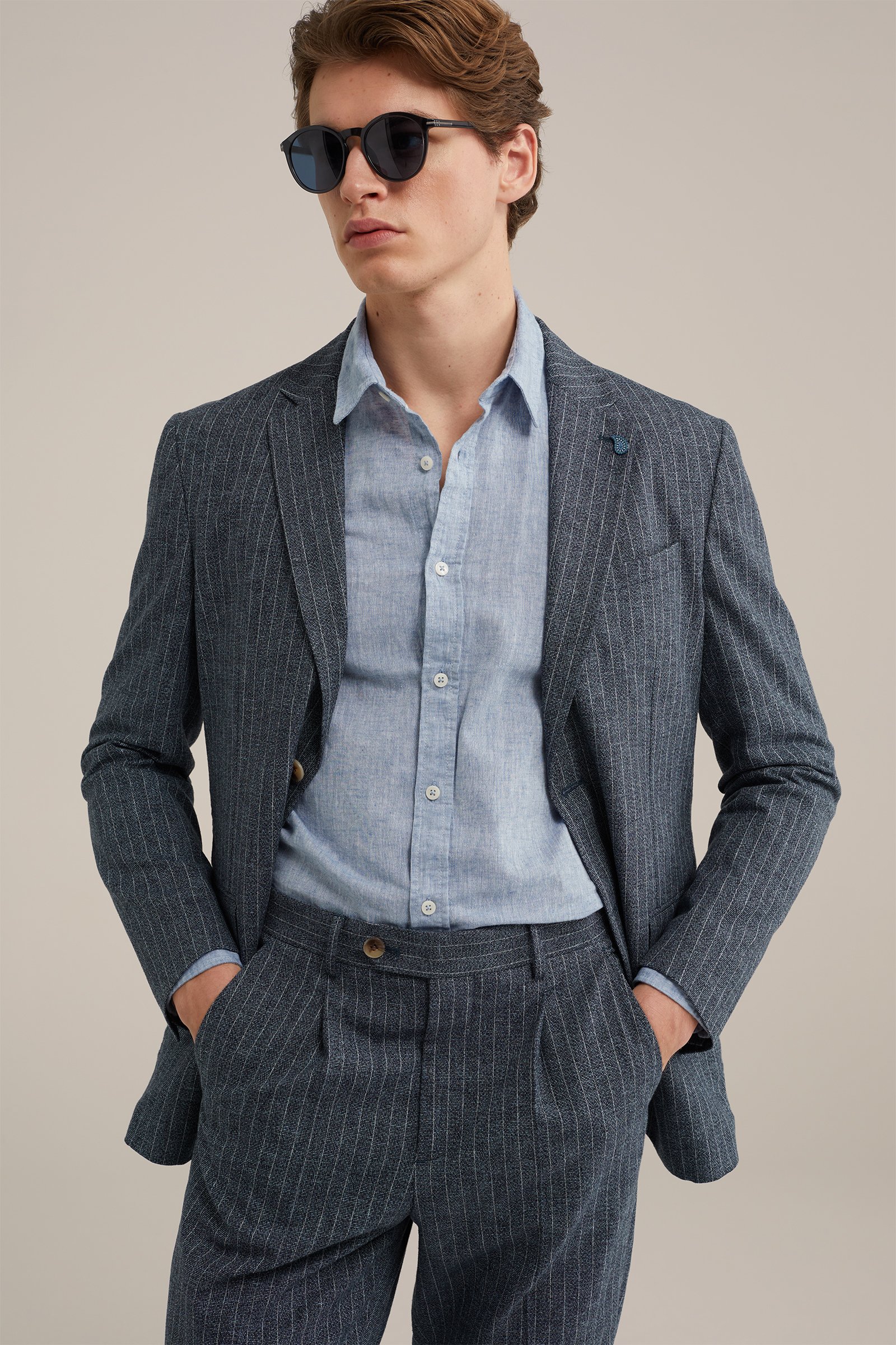 slim fit pantalon van linnenmix WE Fashion Grijsblauw