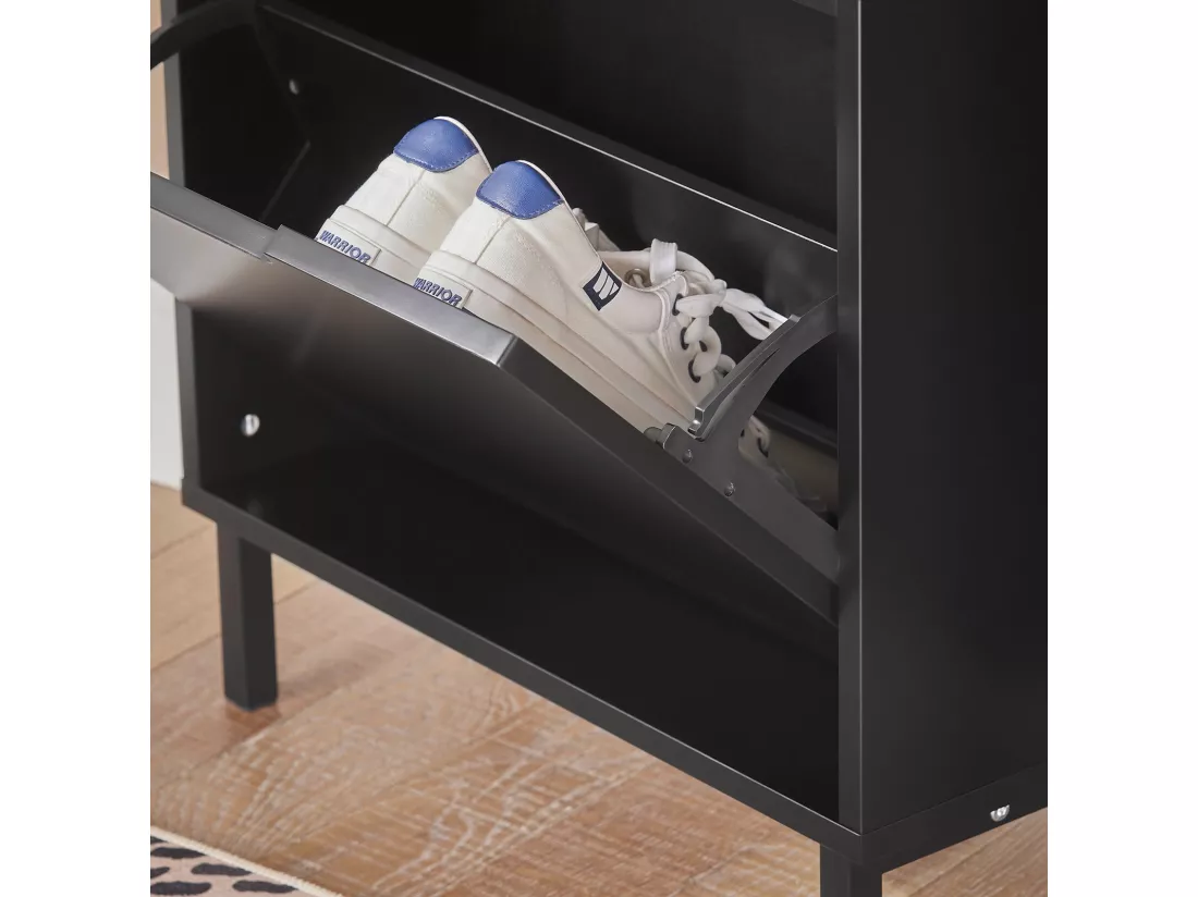 SoBuy Meuble à Chaussures Meuble de Rangement à Chaussures avec 2 Abattants Armoire à Chaussures Commode à Chaussures Meuble d'Entrée Rangement pour Chaussures – Noir, 50x19x90 cm, FSR151-SCH
