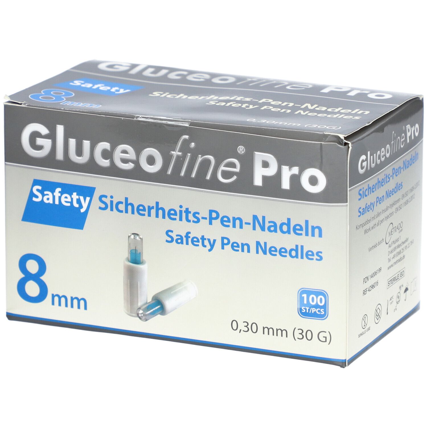 Gluceofine® Pro Safety Sicherheits-Pen-Nadeln 30 G, 0,30 x 8 mm