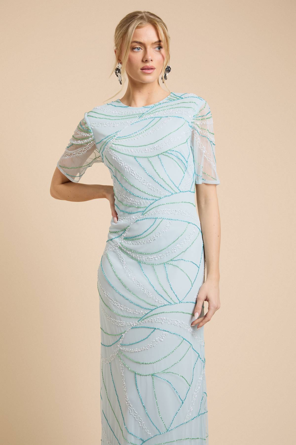 Oasis Robe Longue À Manches Papillon Ornée De Motifs Linéaires