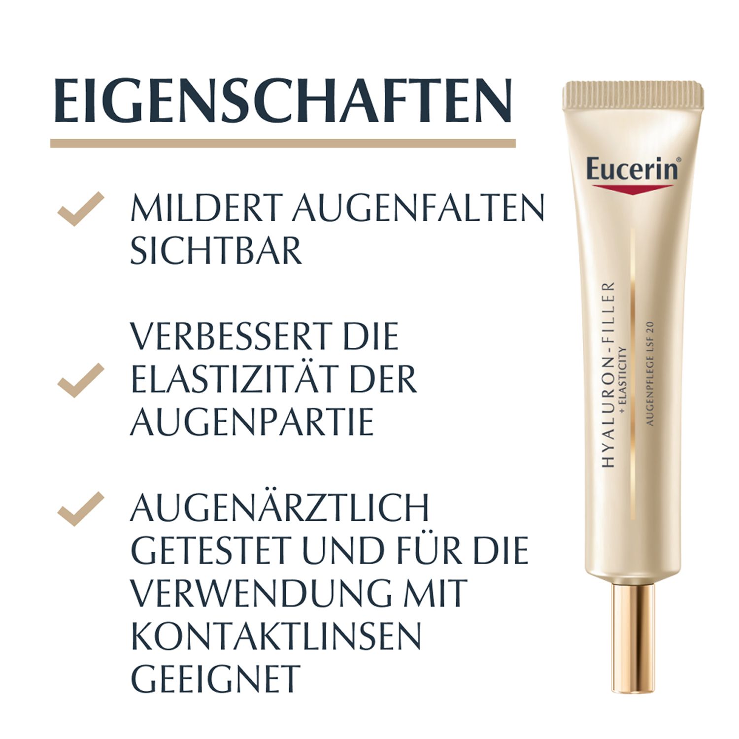 Eucerin® HYALURON-FILLER + ELASTICITY Augenpflege LSF 20 – Gesichtspflege gegen Augenfalten – Augencreme für mehr Elastizität