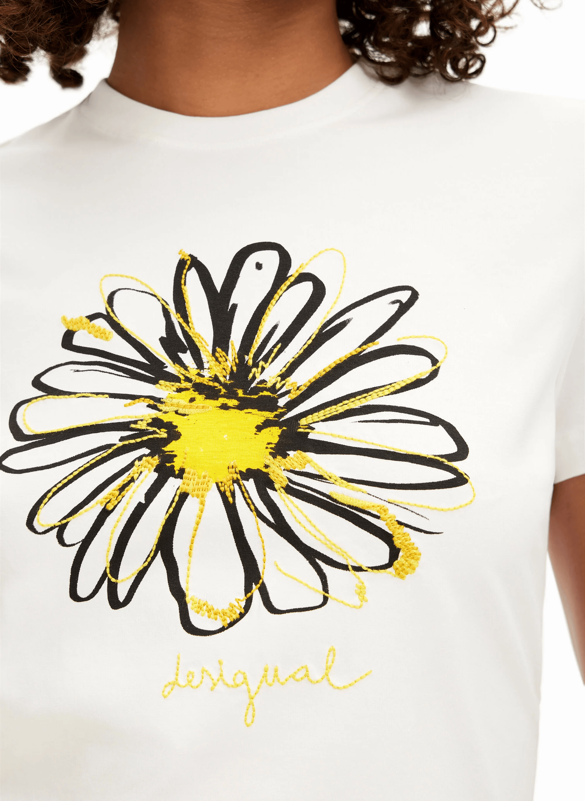 Tee-shirt droit col rond en coton imprimé | Blanc