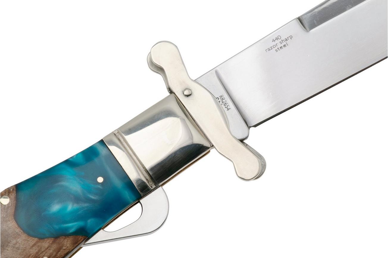 Rough Ryder Safety Folder RR2654, Satin 440,  Pandora Swirl Wood Resin, zakmes