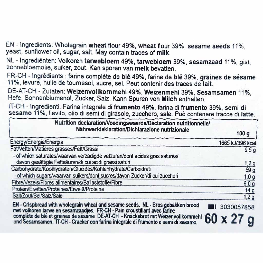 Wasa Knäckebrot Sesam & Vollkorn 60x27g Kiste 1,62 kg MHD:30.4.25