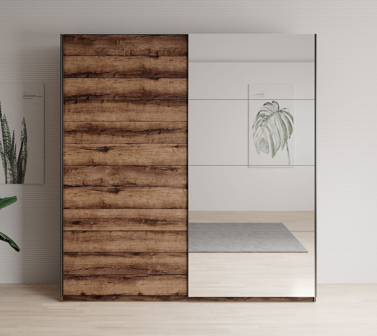 Brown - Kledingkast met schuifdeuren - Eiken - 180x57x210 cm