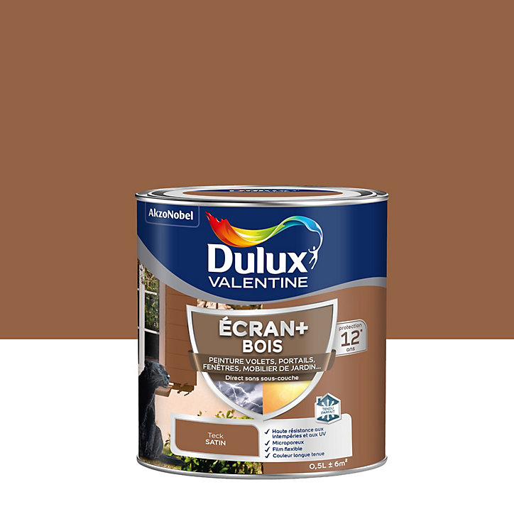 Peinture extérieure Ecran+ bois Dulux Valentine satin teck 500 ml