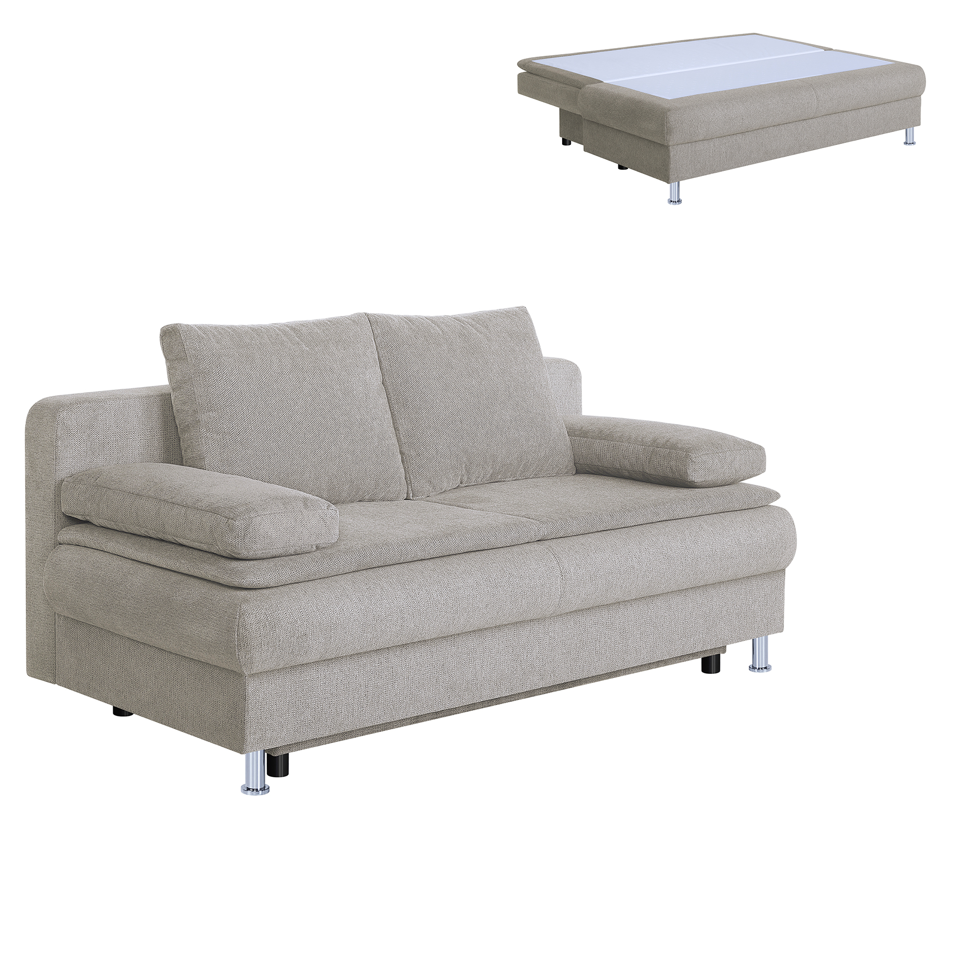 Schlafsofa - beige - Staukasten - integrierter Topper