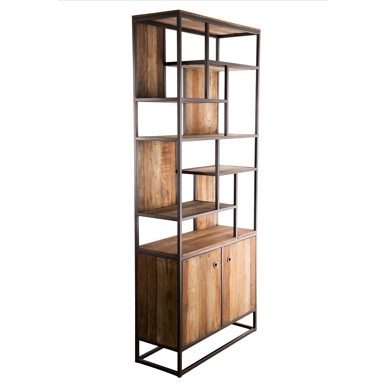 Macabane Bibliothèque 2 portes & 10 open space Sixtine teck - 90x35x215 cm