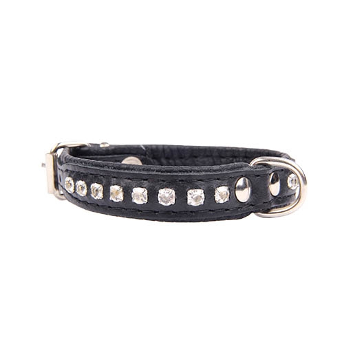 Colar de couro com detalhes brilhantes. COLAR DE COURO COM DETALHES VERMELHOS, TAMANHO 3