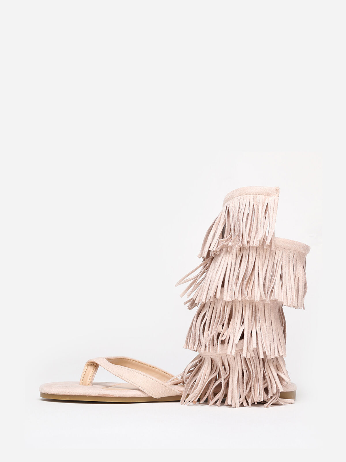 Nu-pieds en suédine avec franges- Beige