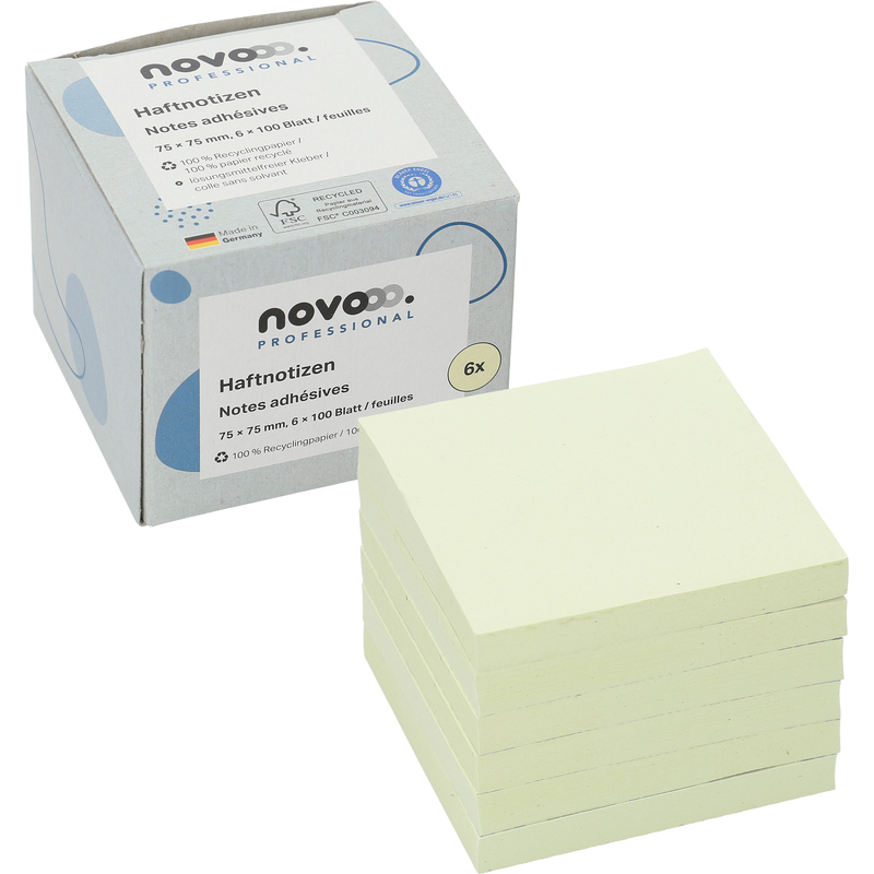 novooo Haftnotizen Professional, Recycling, 75 x 75 mm, 6 x 100 Blatt
