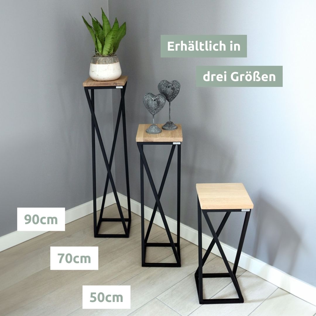 holz4home® Dekoständer aus Eiche | Gedrehte Streben-Variante in hellgrau geölt | 50 cm