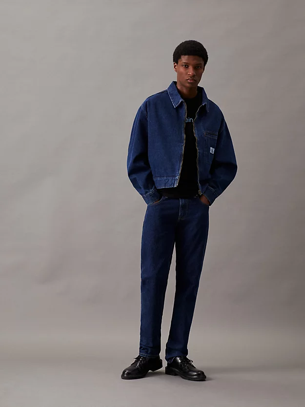 Jaqueta jeans de corte folgado com zíper frontal
