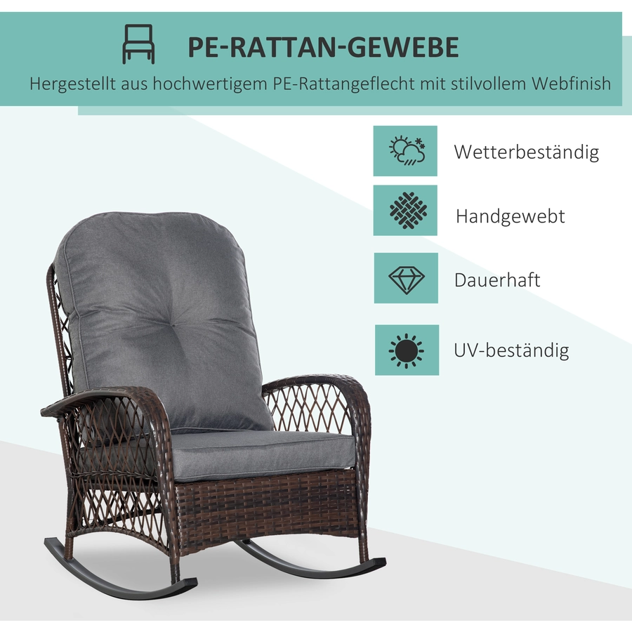 Outsunny Schaukelstuhl mit Sitzkissen braun