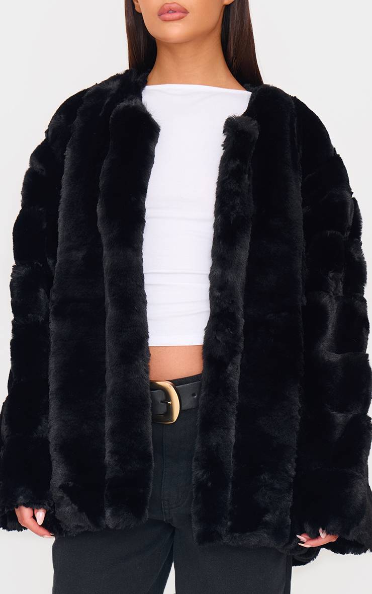 Noir Manteau Vertical En Synthétique Matelassé À Bulles