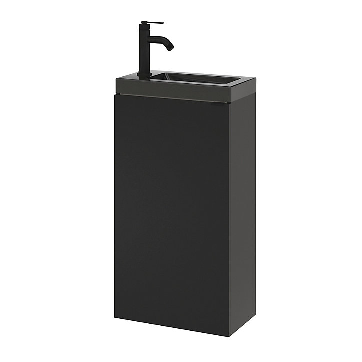 Ensemble lave-mains l.45 cm meuble à poser Imandra noir mat + plan vasque céramique noir