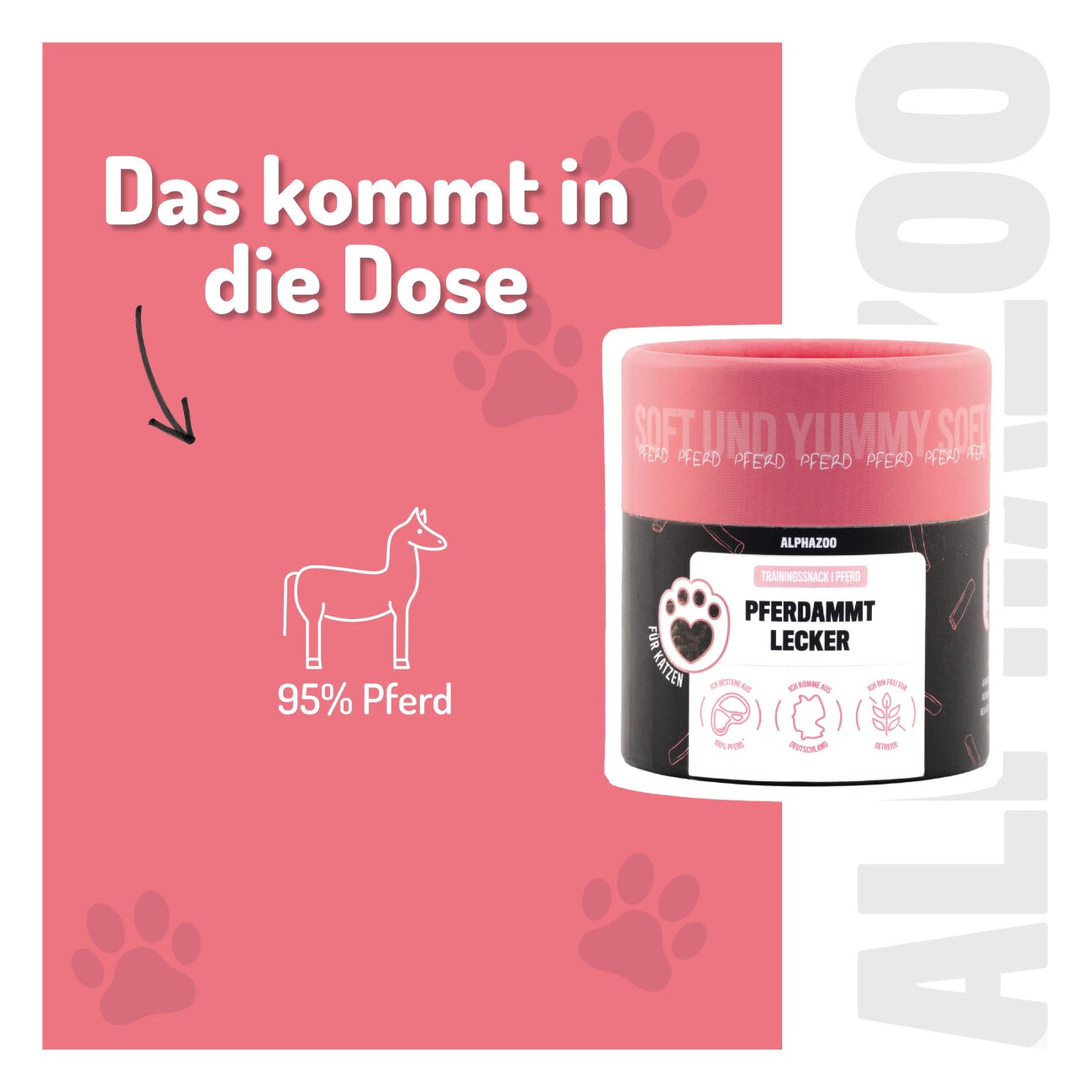ALPHAZOO Pferdammt Lecker 65g I Leckerli für Katzen