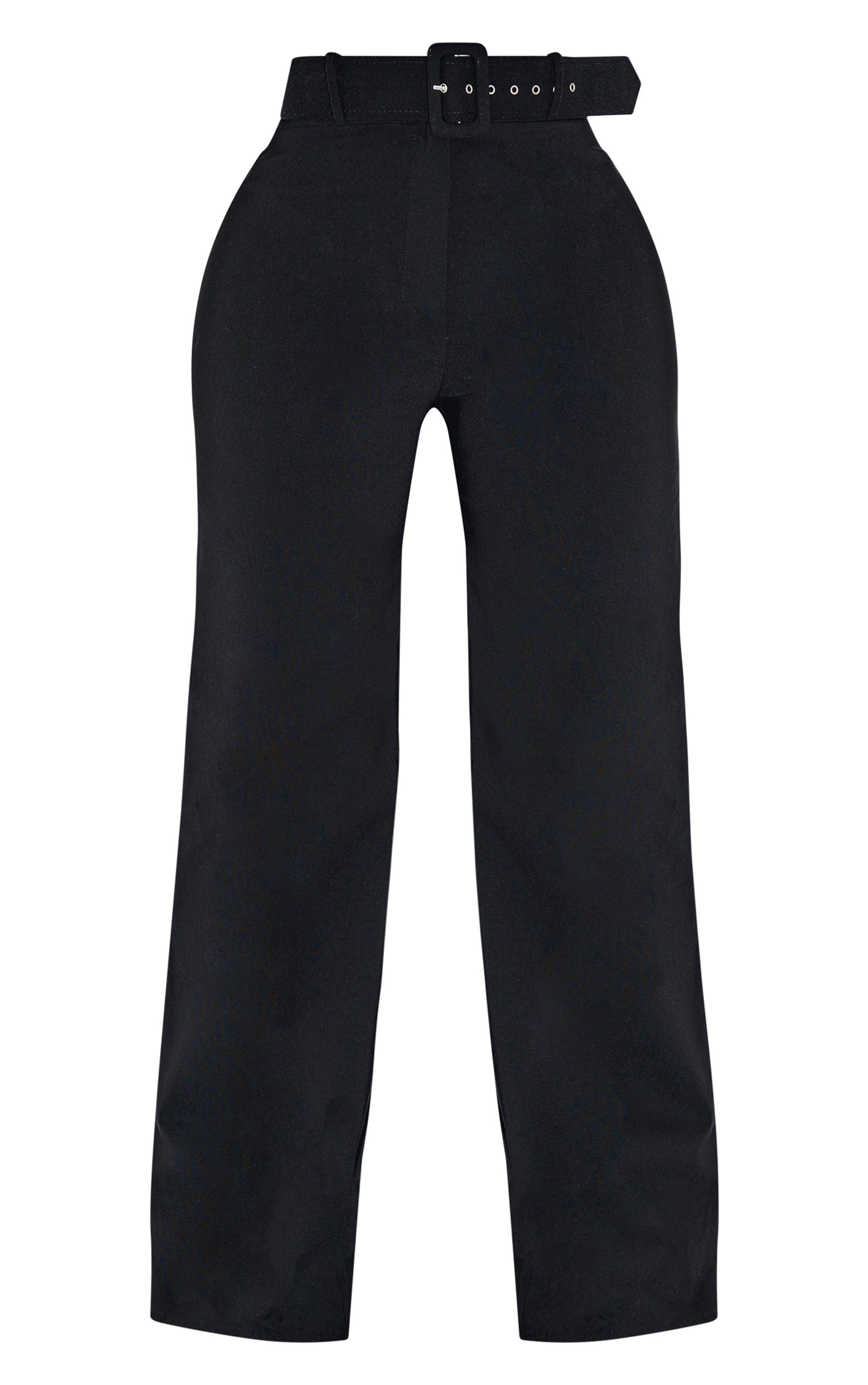 Noir Pantalon Large Taille Haute Ceinturé En Tissu Extensible Shape