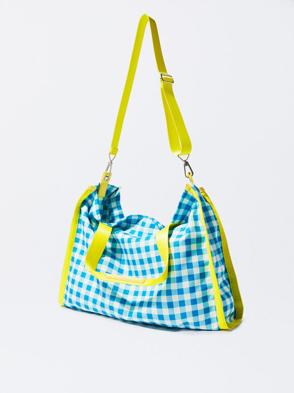 Sacola de compras personalizável com estampa xadrez vichy - Azul