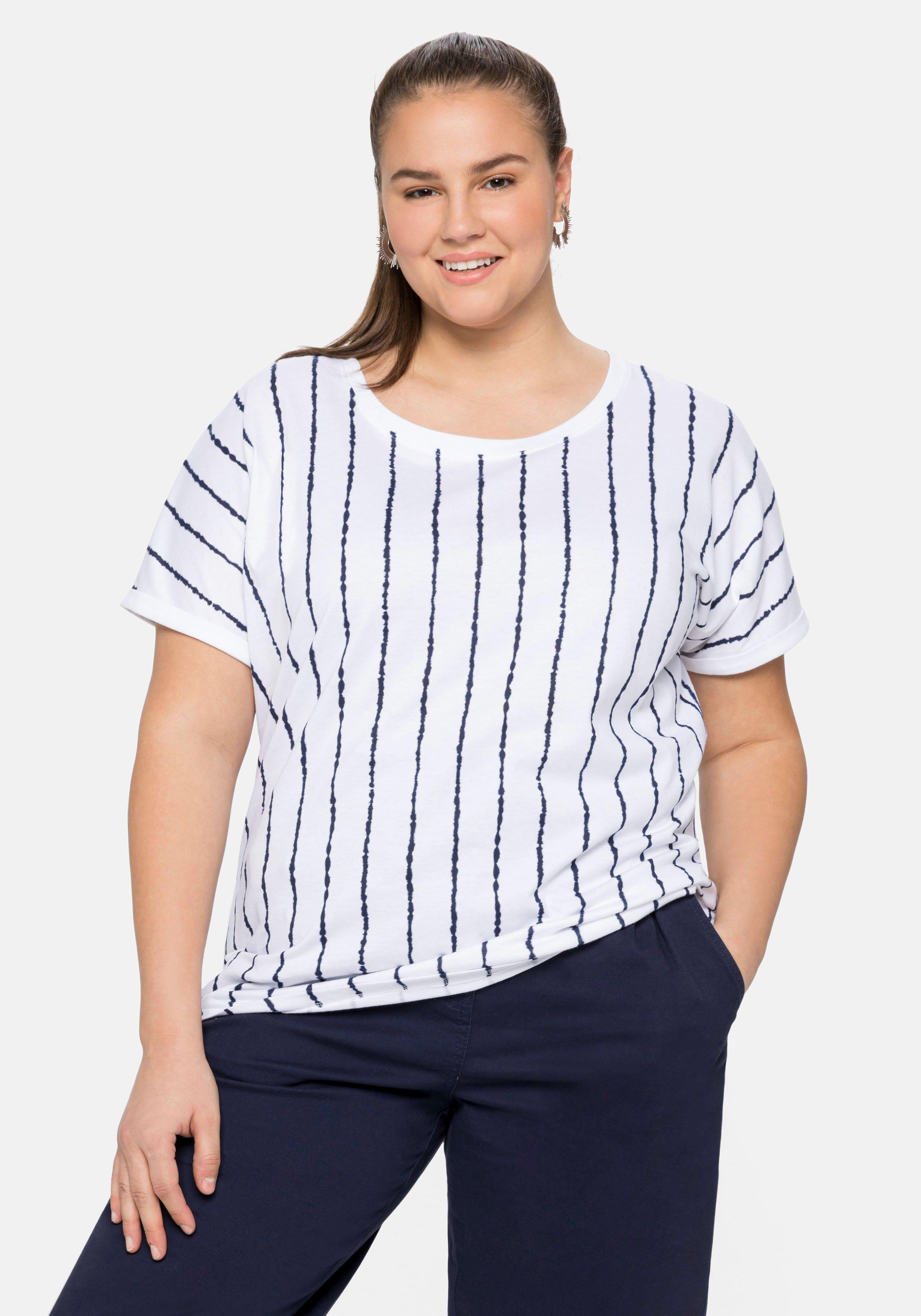 Shirt mit Streifen in Batik-Optik und Ärmelaufschlag