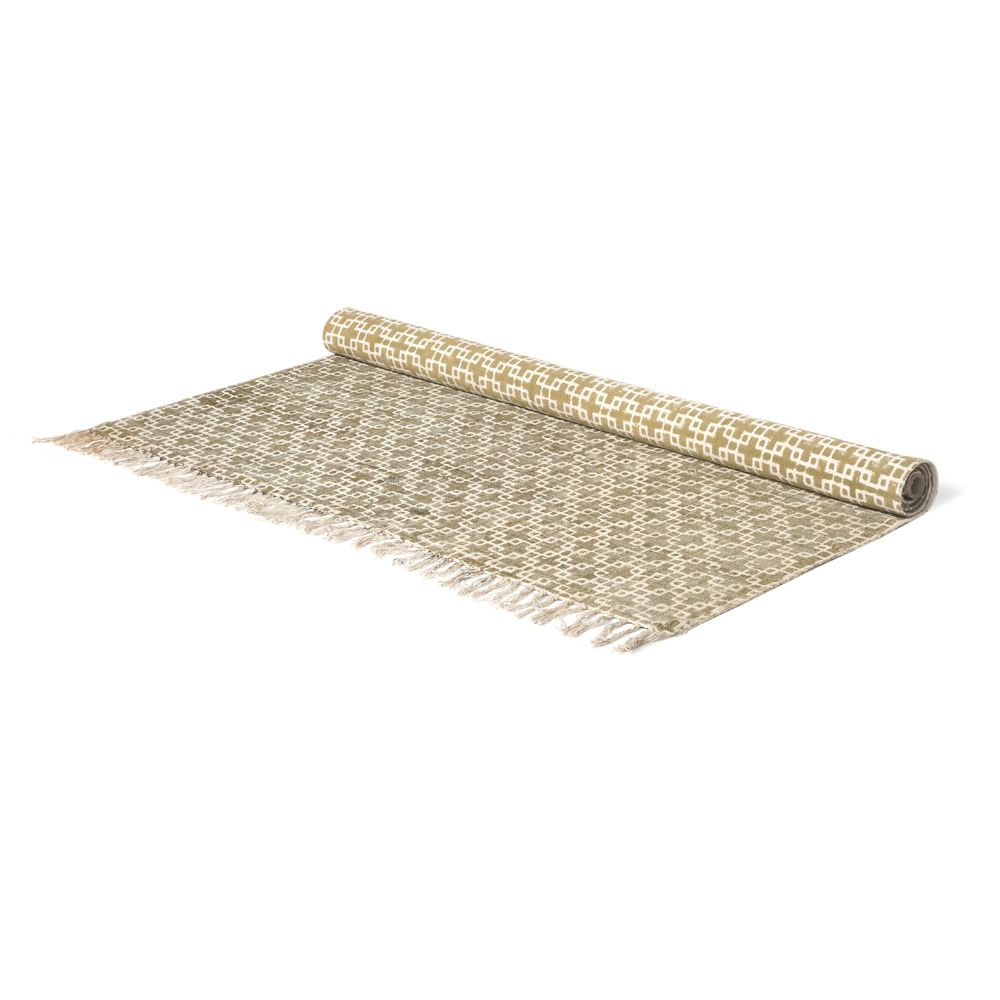 Teppich 'Paasa', handbedruckt, weiß, braun, T 140 cm, B 200 cm von fischer's lagerhaus
