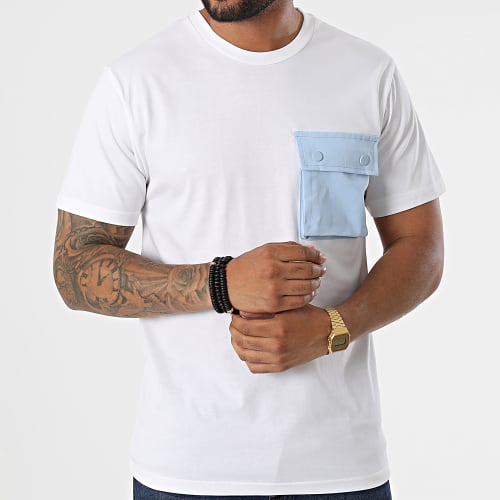 Tee Shirt Poche T8815 Blanc Bleu Clair