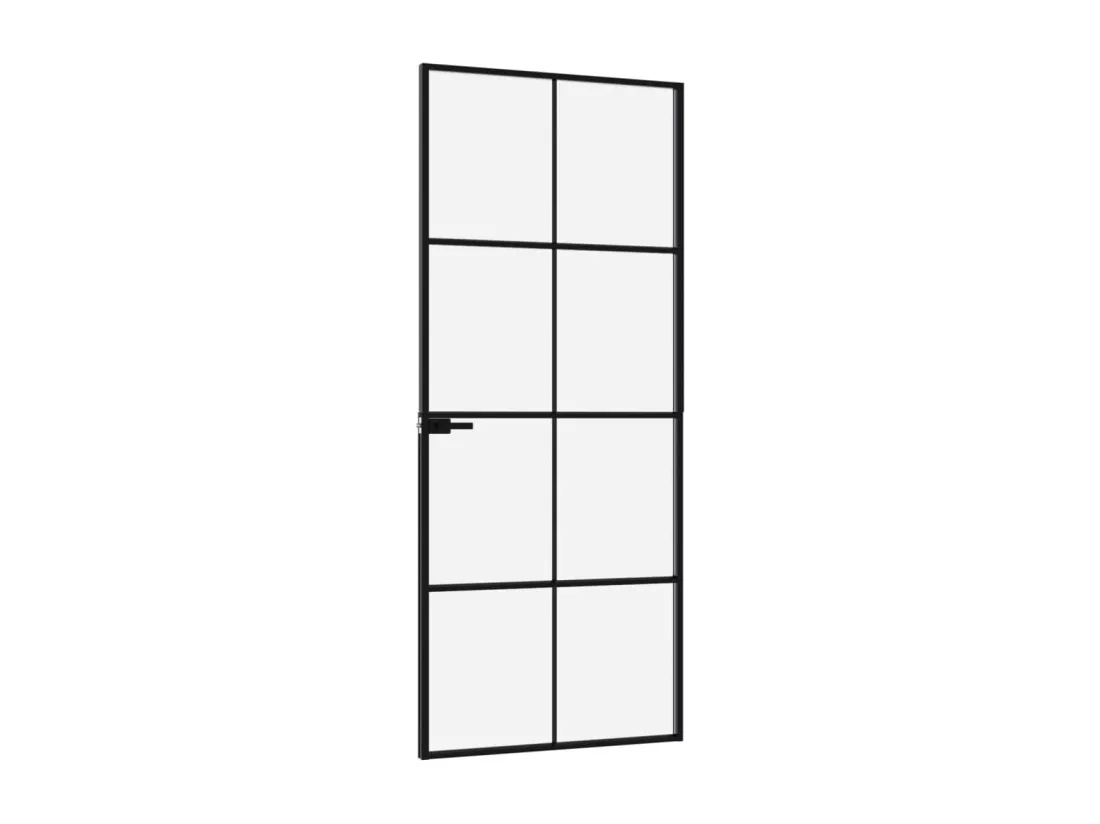Porte d'intérieur Noir 83x201,5 cm Trempé verre aluminium fin
