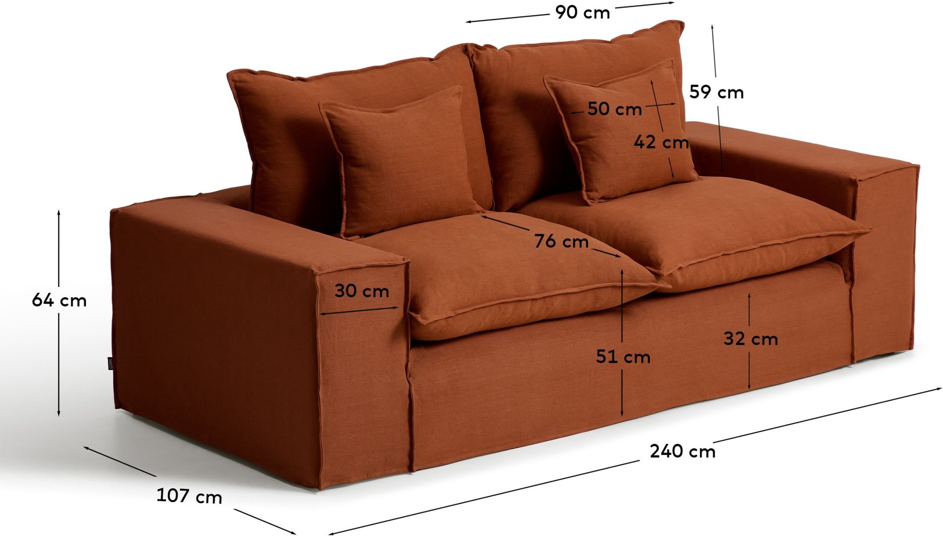 Kave Home Anarela Terracotta 2-Zitsbank