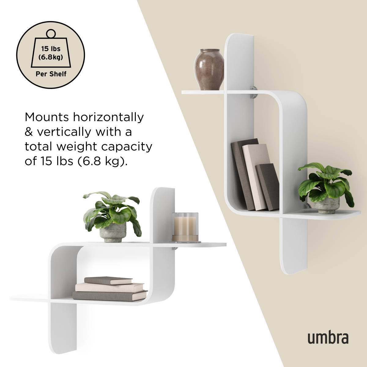 Umbra Montage wandplank - Wit hout