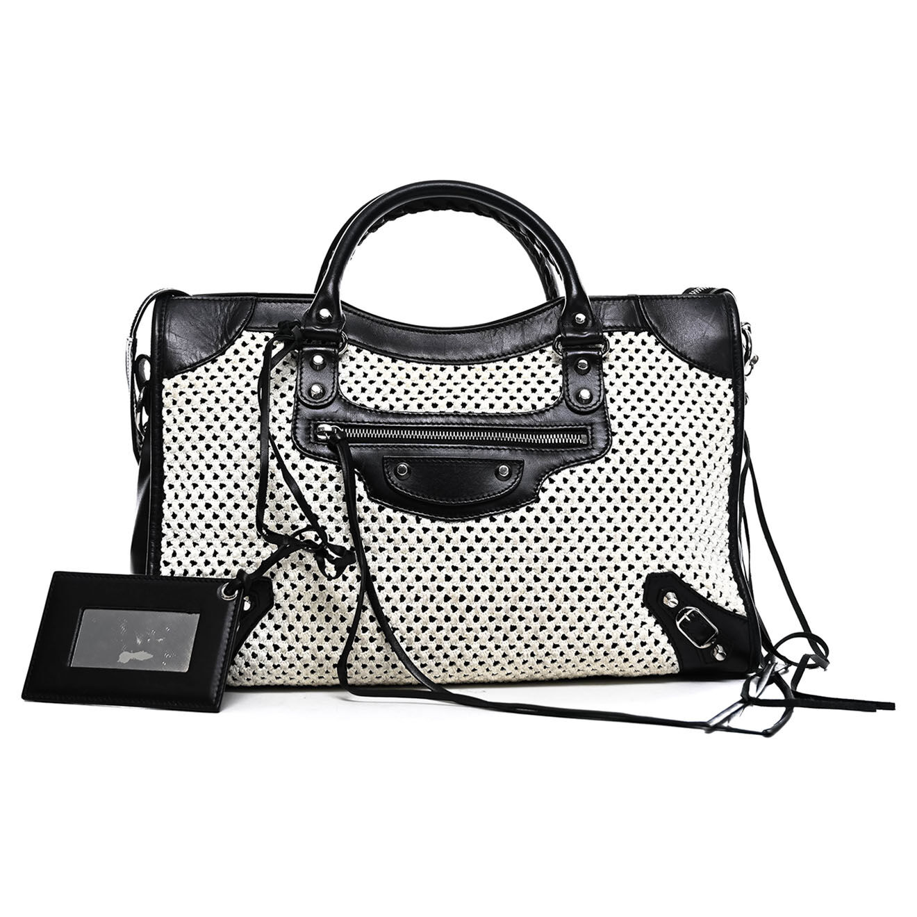 Balenciaga Sac bandoulière City en Cuir et Raphia beige - Très bon état - L.38 cm