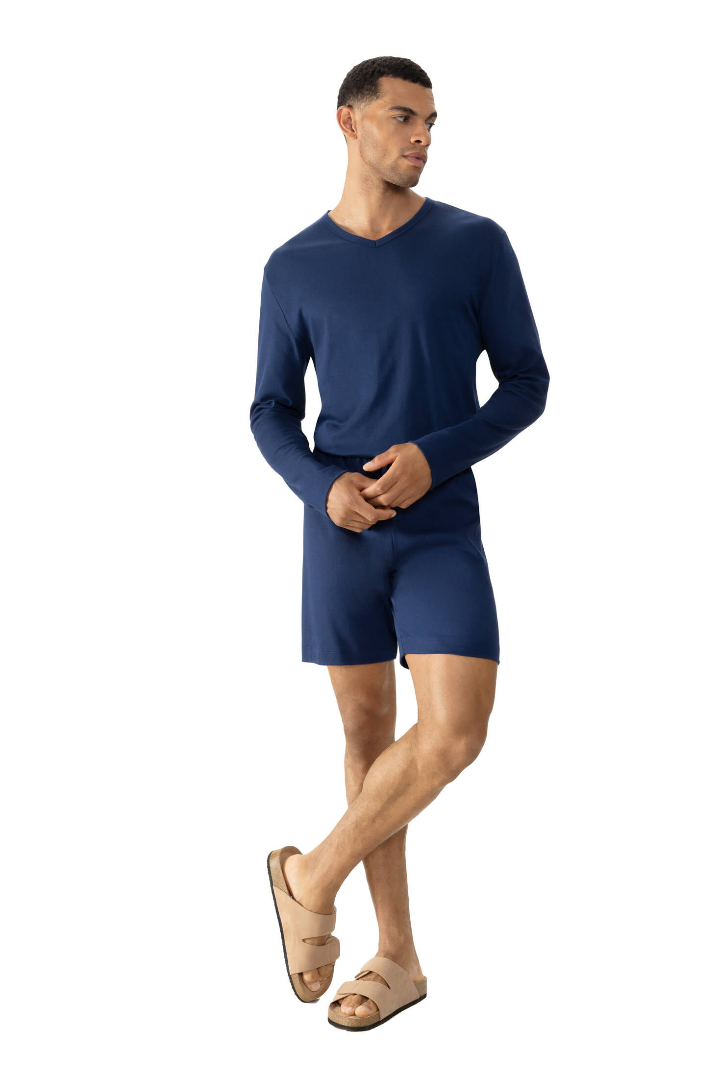 mey| Herren Langarm-T-Shirt Serie Solid Night
