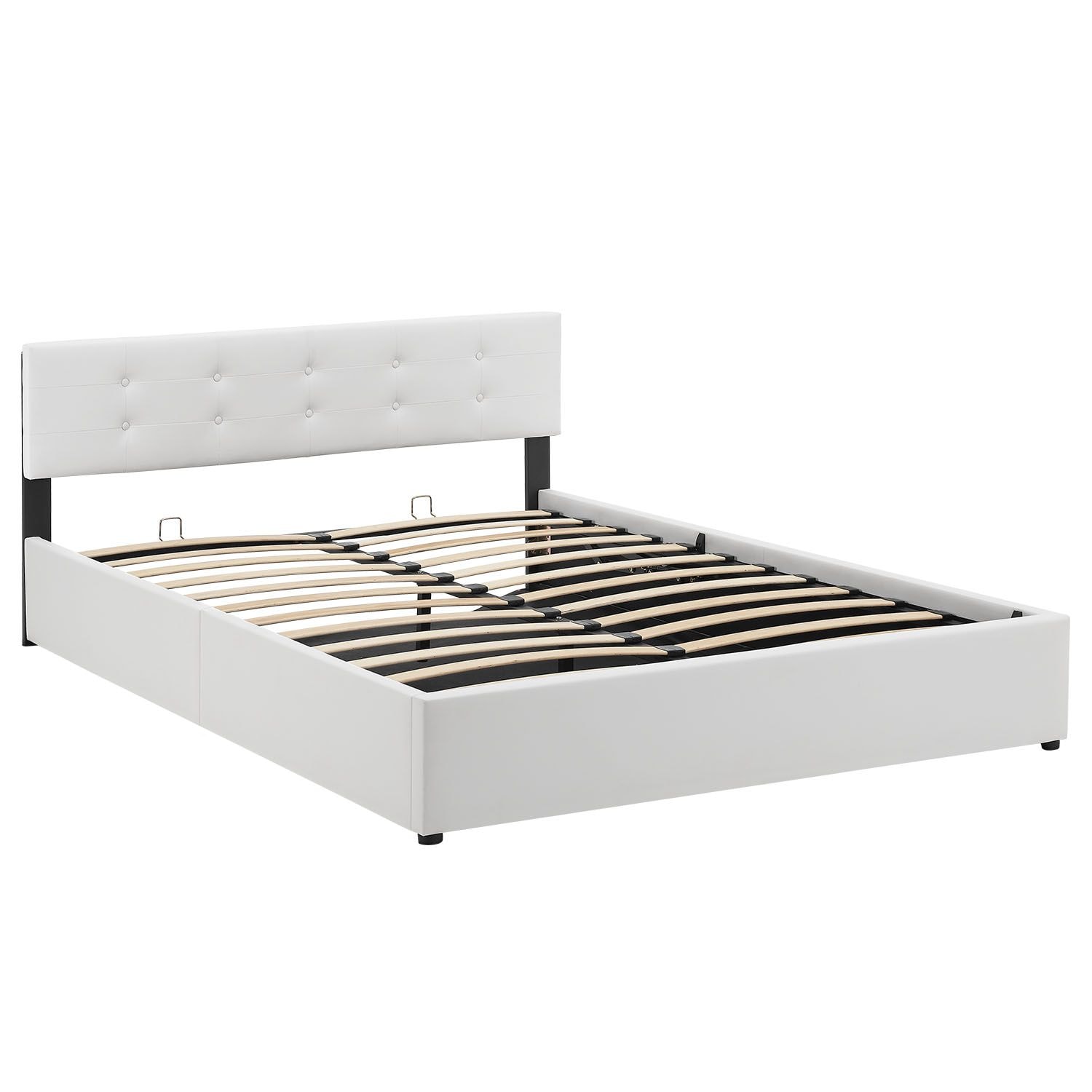 Juskys Polsterbett Marbella 140x200 cm weiß mit Bettkasten & Lattenrost – Bett mit Holzgestell