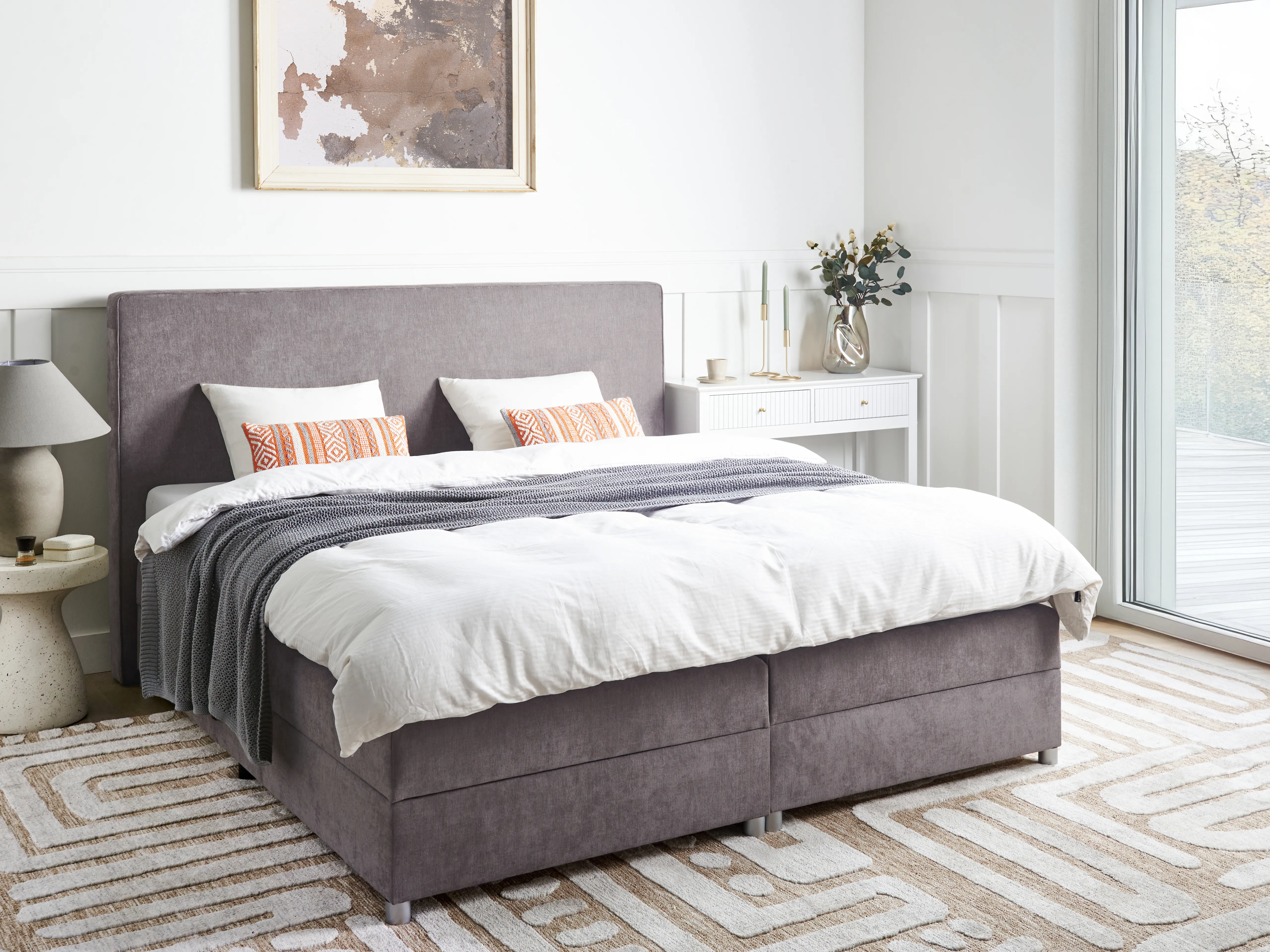 Boxspring met opbergruimte Stof MINISTER 180 x 200 cm Taupe
