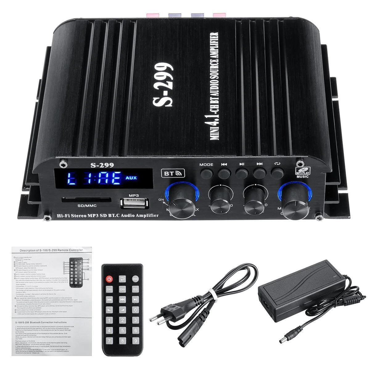 NÖRDIC Bluetooth 5.0 stereo 4.1 forsterker 4X40W + 50W RMS forsterker 2 høyttalere og subwoofer med USB og SD mediespillerinngang