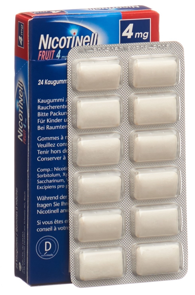 NICOTINELL Gum 4 mg<br>24 Stück, Blister, Wirkstoffhaltiger Kaugummi, fruit