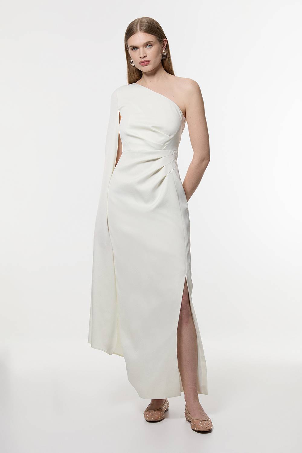 KarenMillen Robe Longue Ajustée Drapée En Satin À Une Épaule Petite