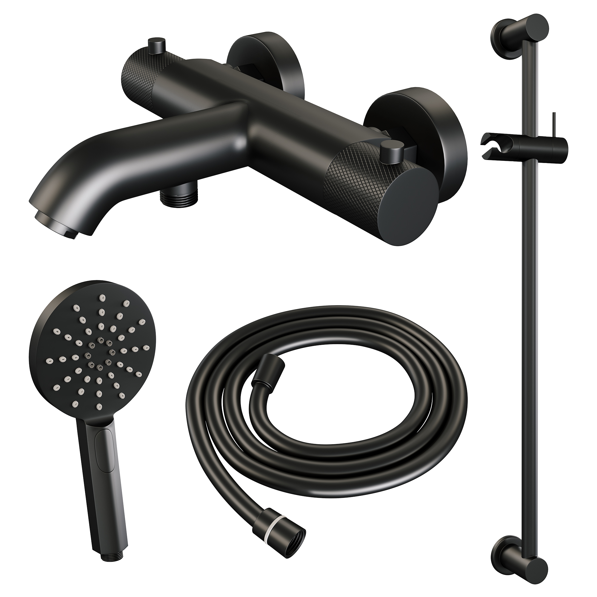 Brauer Black Carving thermostatische badkraan met glijstang en 3 standen handdouche mat zwart