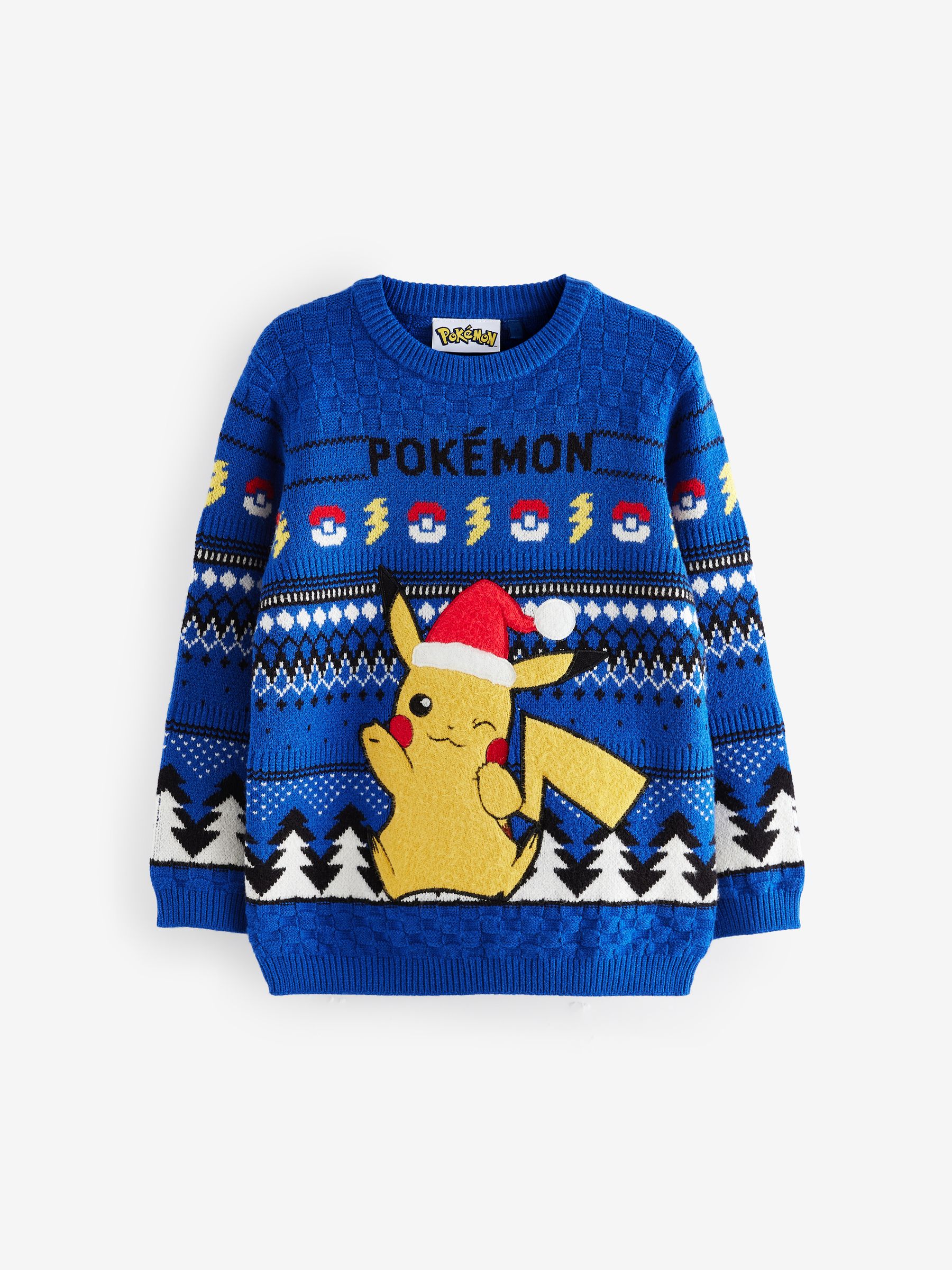 Blauwe Pikachu Pokemon - Kersttrui met Fairisle-patroon en ronde hals (3 - 16 jr)