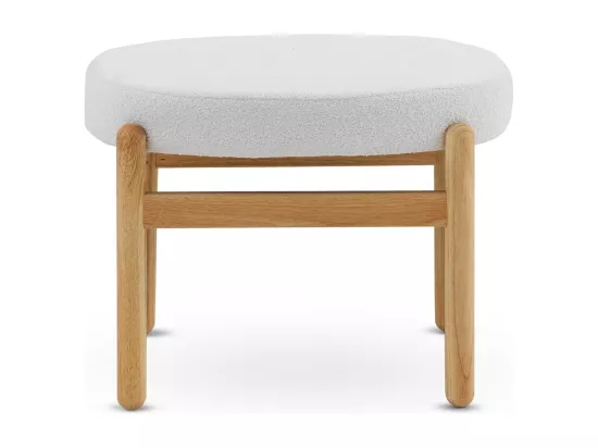 Pouf tapissé en boucle blanche avec structure et pieds en pin naturel