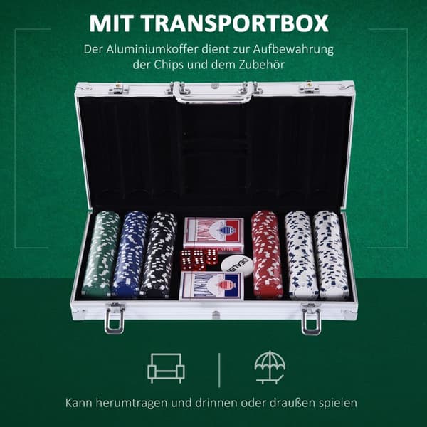 Pokerkoffertsett 300 Sjetonger 2 Kortspill 5 Terninger Aluminiumskoffert Polystyren Casino Nights 38X20,5X6,5Cm